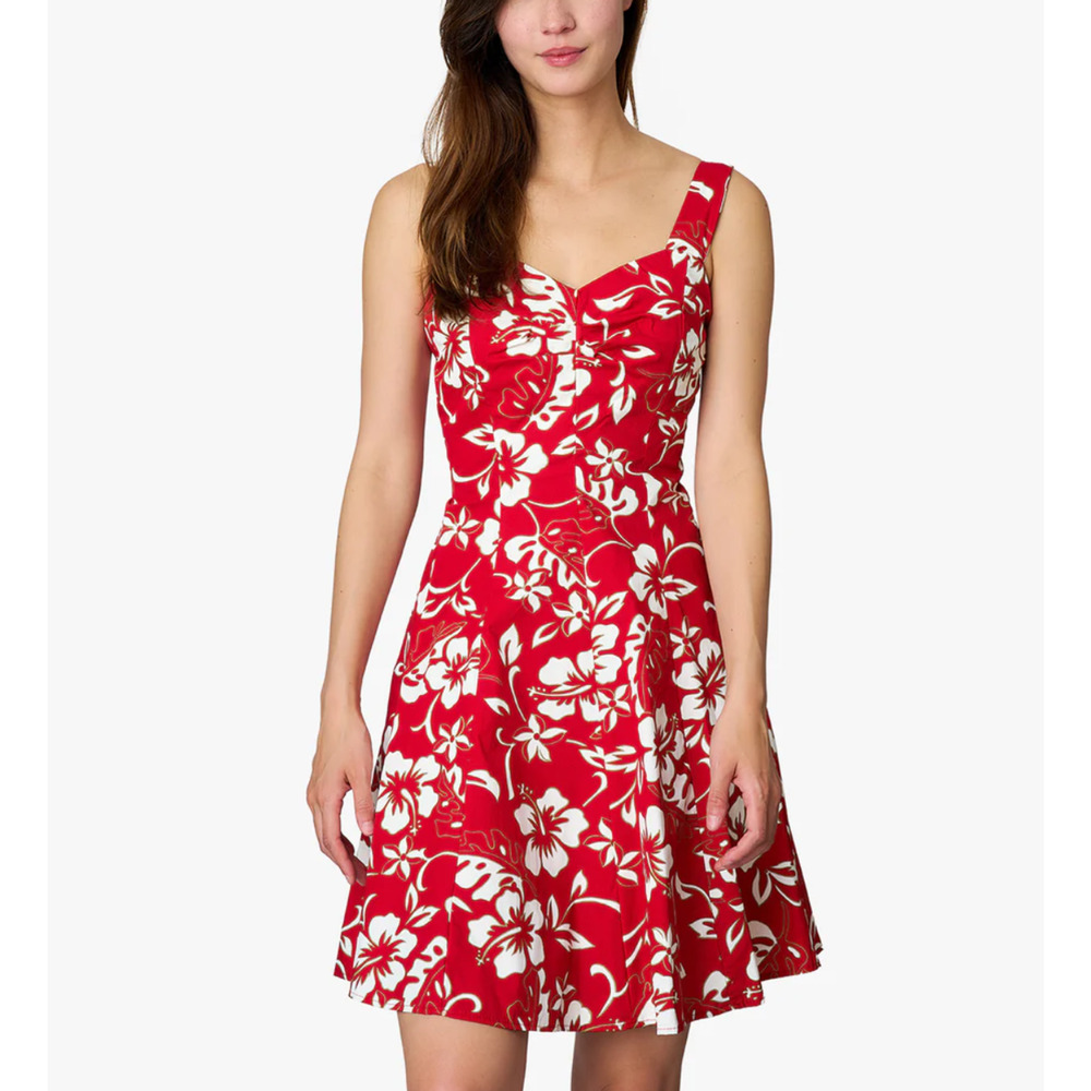 NEW Hilo Hattie Classic Hibiscus Smock Sundress Red White Hawaiian Size L